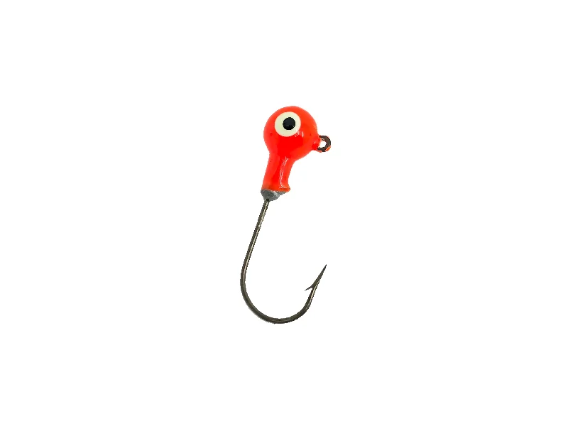 Plastic Crawfish Lures-1/10oz Essential Round Ball Jig / Jig Head, Fluorescent Orange Color- 8 Pack