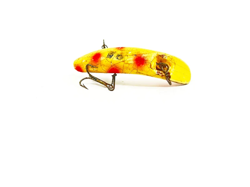 Natural Color Lures-Helin Flatfish F6, White/Yellow with Spots Color-Wooden