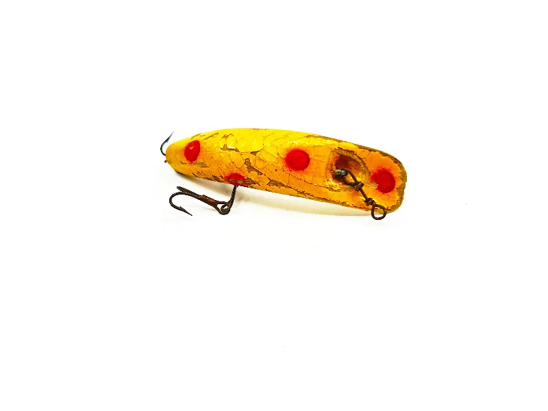 Scented Crawfish Lures-Helin Flatfish F7, Yellow with Spots Color-Wooden