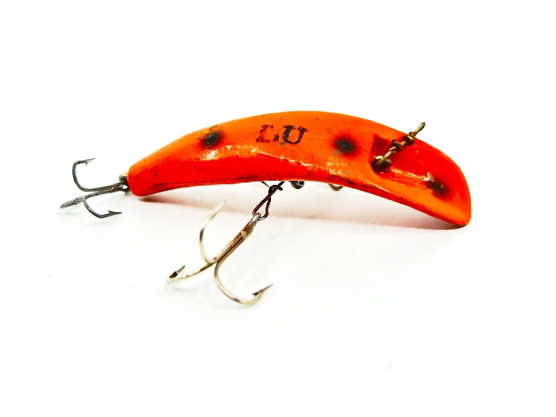 Topwater Baitfish Lures-Helin Flatfish LU, Orange with Spots Color-Wooden