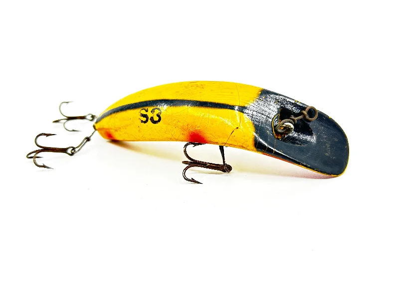 Jigging Lures-Helin Flatfish S3, Yellow with Black Stripe and Spots Color-Wooden