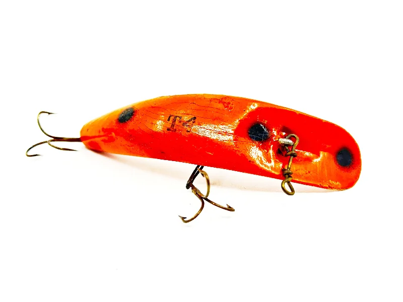 Smallmouth Bass Lures-Helin Flatfish T4, Orange with Spots Color-Wooden