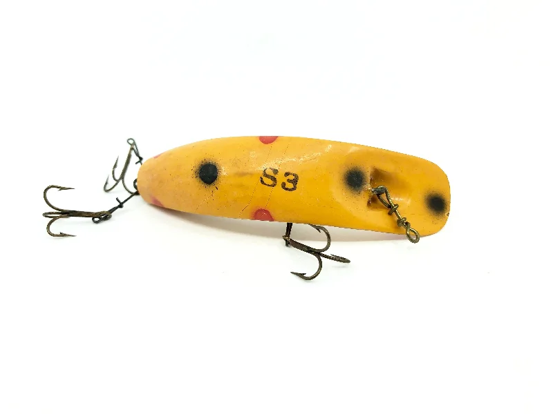 Topwater Frog Lures-Helin Wooden Flatfish S3 Orange with Dots Color