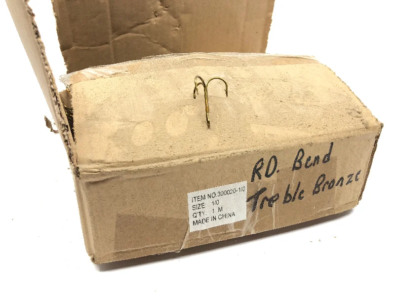 Topwater Frog Lures-Huge Box of Treble Hooks Rd Bend Bronze Ref 300020-1/0 Qty 1000