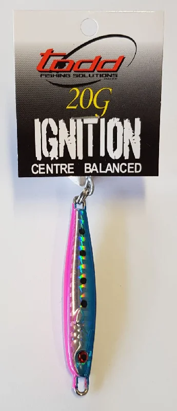 Lures for Inshore Fishing-Ignition 20g Blue Pink Iwashi W/VMC 2 X Trebled