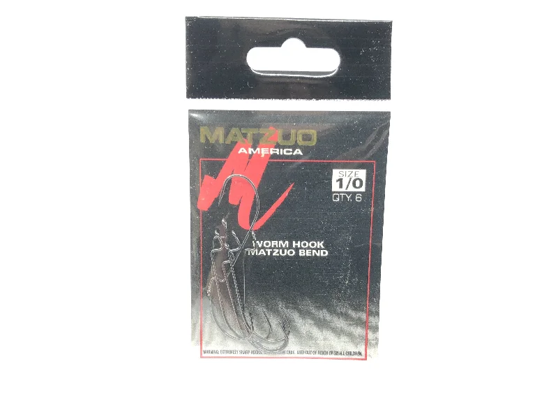 Slow-Sinking Lures-Matzuo America Worm Hook Matzuo Bend Size 1/0 Qty 6 Ref 107011-1/0 Black Chrome