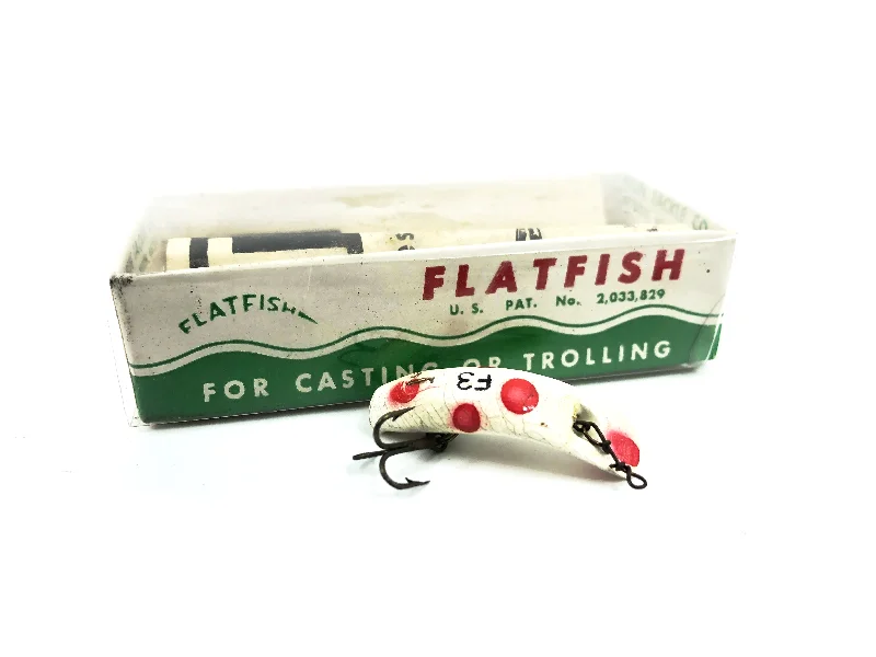 Steelhead Lures-Vintage Helin Flatfish F3, WH White/Red Spots Color with Box