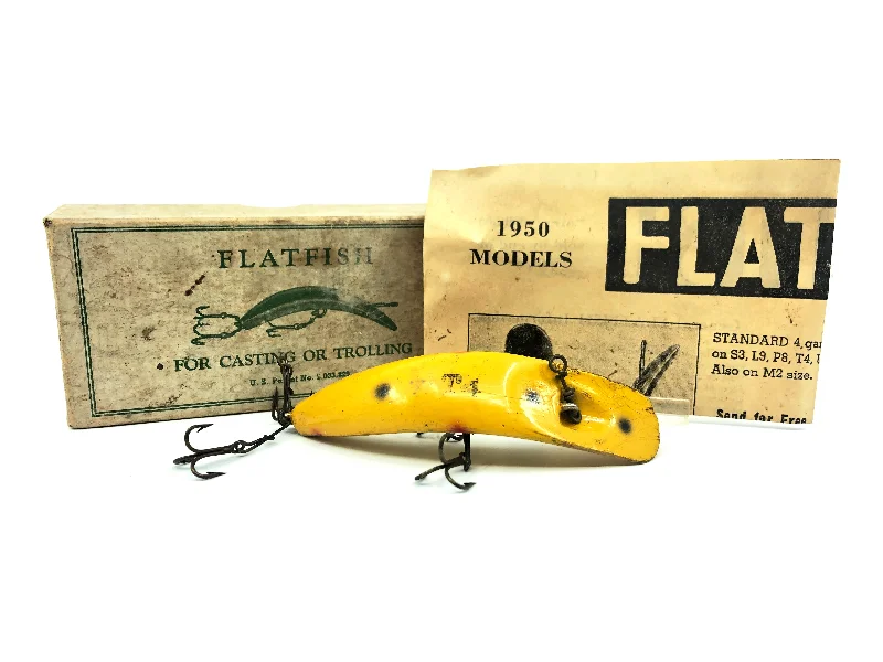 Vibrating Lures-Vintage Helin Flatfish T4, Yellow Color with Box - 1950