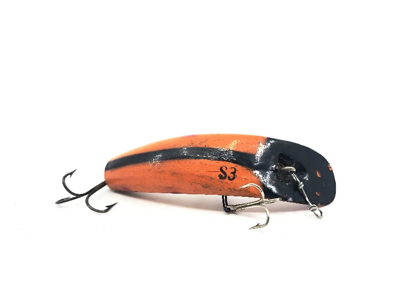 Best Fishing Lures-Wooden Helin Flatfish S3 Orange Black Stripes