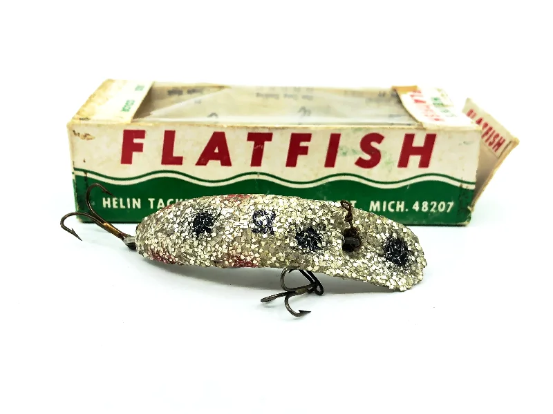 Buzzbait Lures-Vintage Helin Flatfish X5, SIF Silver Metallic Foil Color with Box