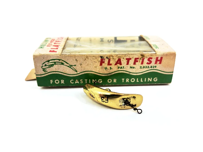 Top-Rated Fishing Lures-Vintage Helin Flatfish F3, GPL Gold Plated Color with Box