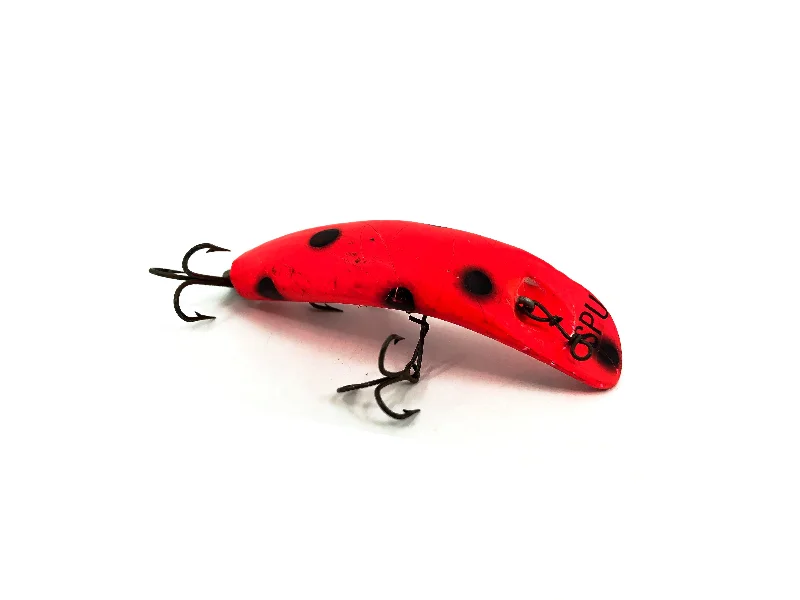 High-Quality Lures-Helin Flatfish Wooden SPU, RFB Red Fluorescent Black Spots Colo