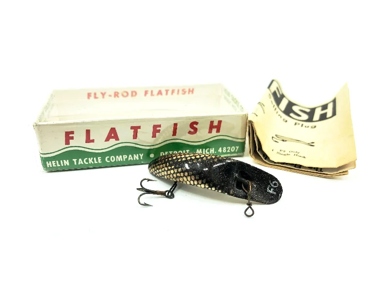 Saltwater Jerkbait Lures-Vintage Helin Flatfish F6, SS Silver Scale Color with Box