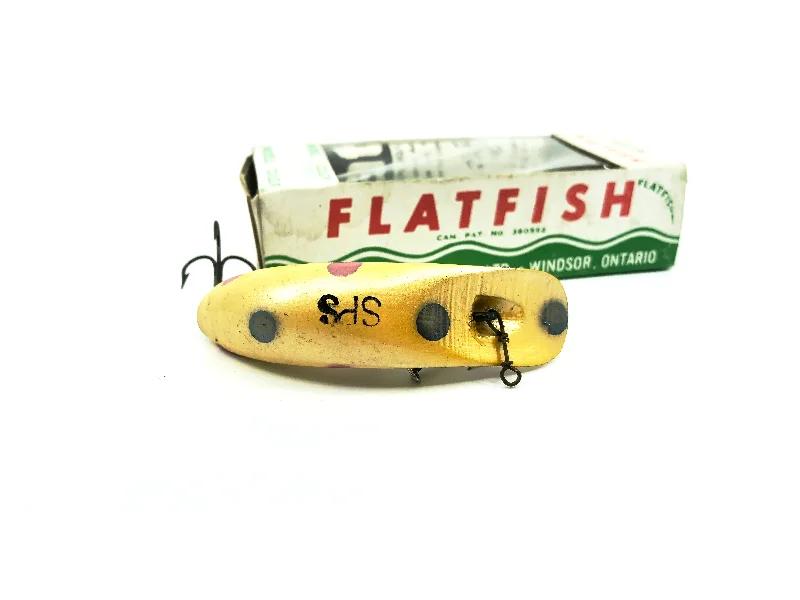 Large Crankbait Lures-Helin Flatfish SPS, YEP Yellow Pearl Color with Box-Wooden