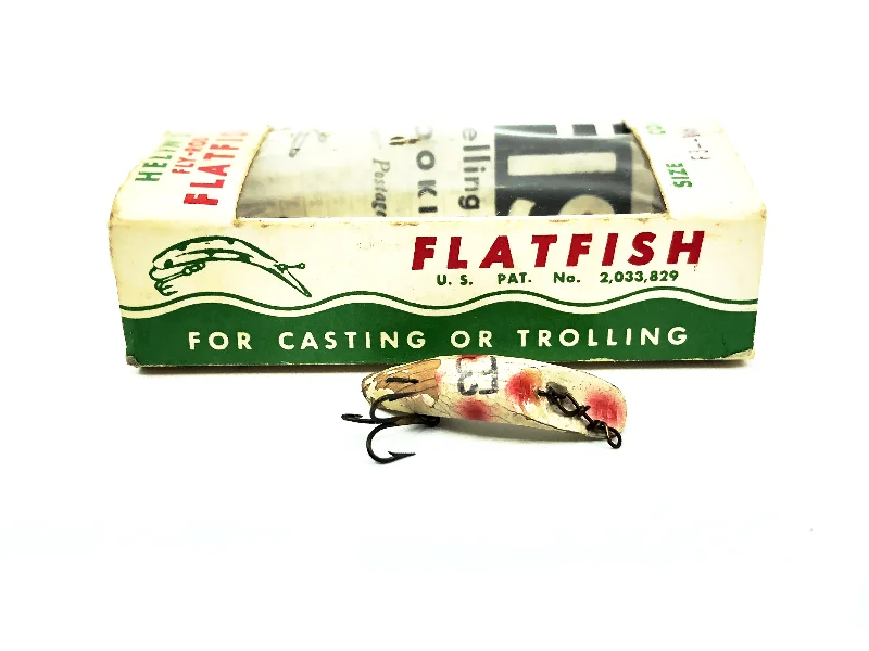 Sinking Lures-Vintage Helin Flatfish F3, WH White/Red Spots Color with Box