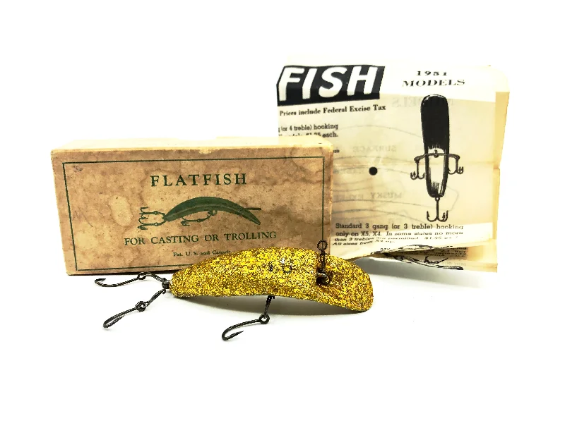 Crankbait Lures-Vintage Helin Flatfish U20, GOF Gold Metallic Foil Color with Box - 1951