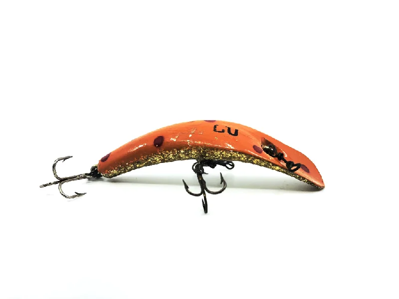 Jerkbait Lures-Vintage Helin Flatfish LU OG Color Orange Top Glitter Bottom