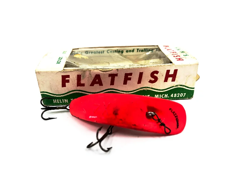 High-Quality Lures-Vintage Helin Flatfish X4, RFL Red Fluorescent Color with Box