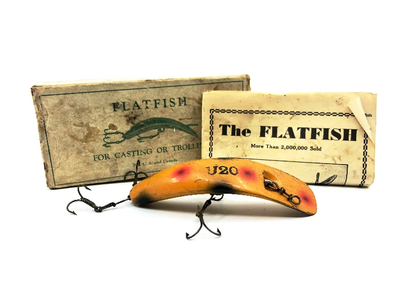 Swimbait Lures-Vintage Helin Flatfish U20, O Orange Color with Box - 1945