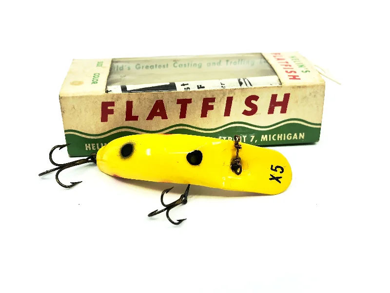 Lures for Large Fish-Vintage Helin Flatfish X5, Yellow Color with Box