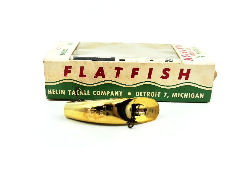 Artificial Lures-Vintage Helin Flatfish F4, GPL Gold Plated Color with Box