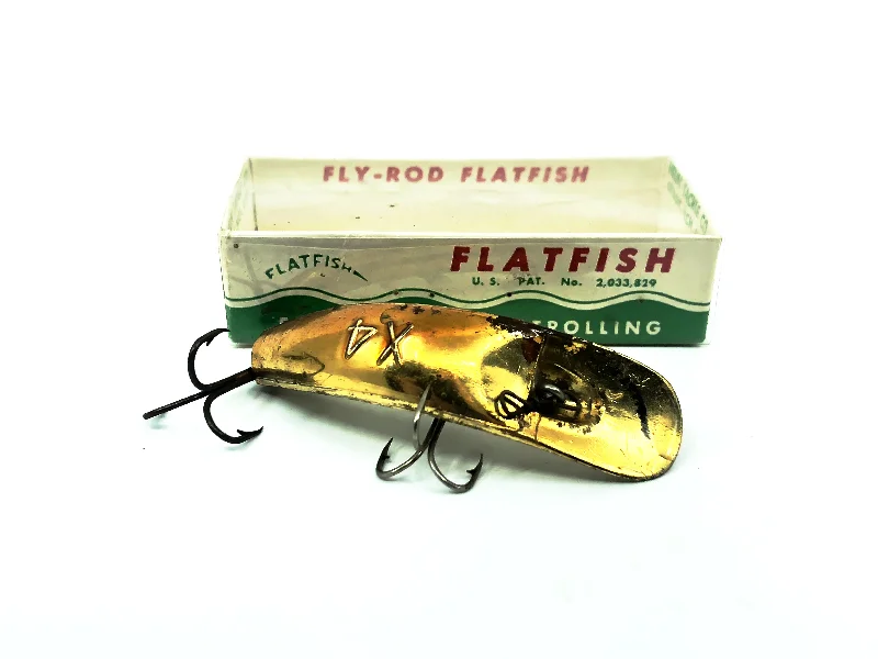 Fast-Sinking Lures-Vintage Helin Flatfish X4, GPL Gold Plated Color with Box