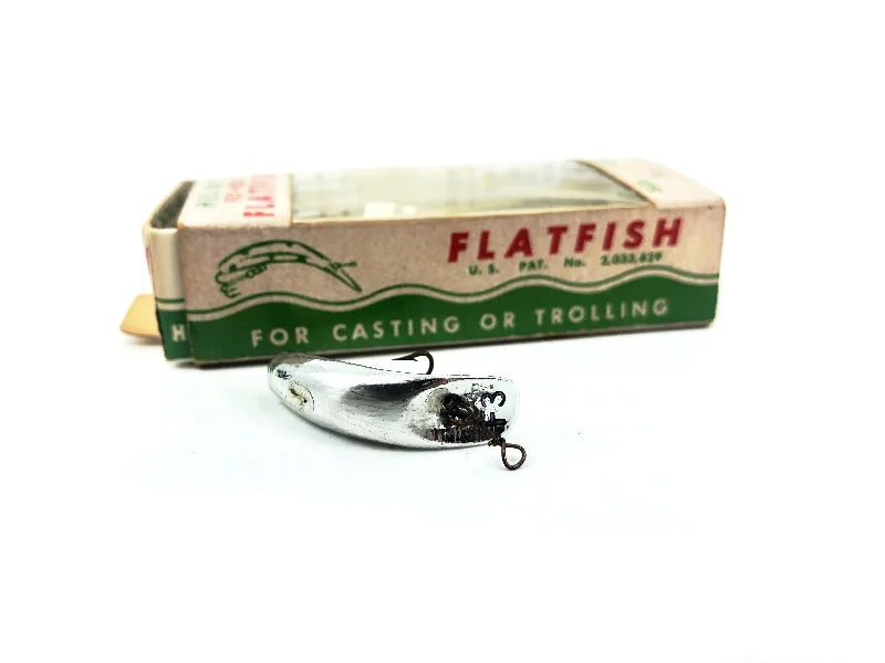 Best Lures for Pike-Vintage Helin Flatfish F3, SPL Silver Plated Color with Box