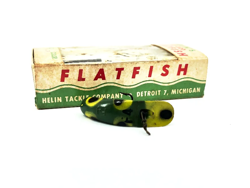 Glow-in-the-Dark Lures-Vintage Helin Flatfish F4, FR Frog Color with Box