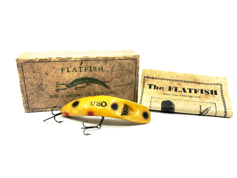 Action-Packed Lures-Vintage Helin Flatfish U20, Y Yellow Color with Box - 1945