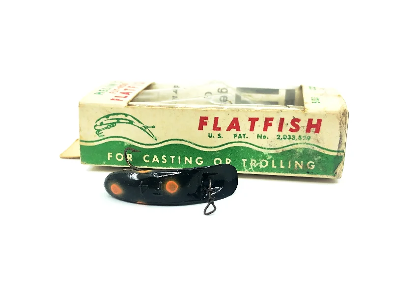 Customizable Lures-Helin Flatfish F4, BL Black/Orange Spots Color in Box