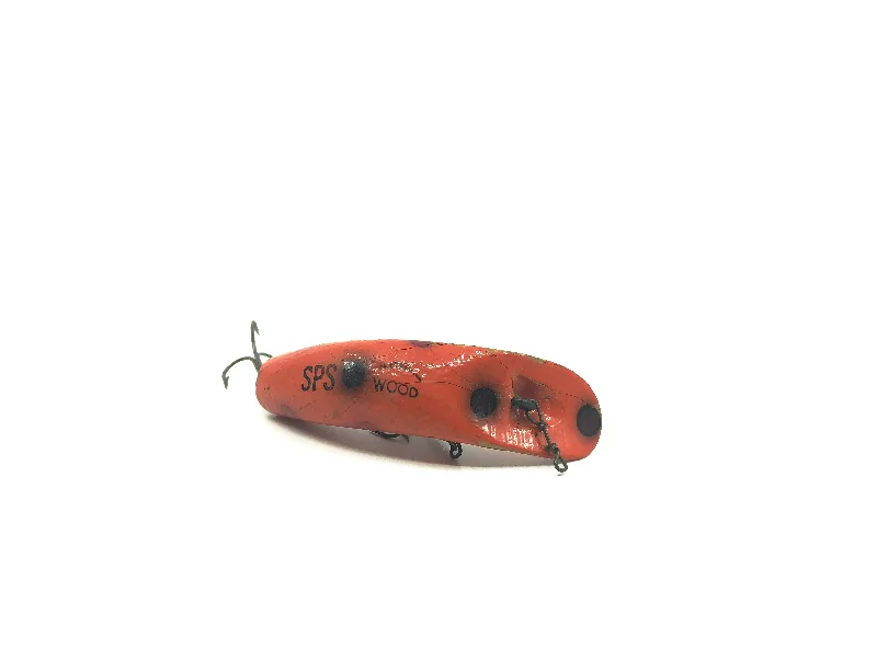 Saltwater Crankbait Lures-Vintage Helin Wooden Flatfish SPS Spinning Surface OR Orange Color