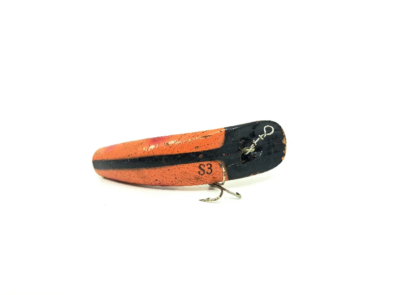 Jigging Lures-Vintage Wooden Helin Flatfish S3 Orange White Belly Black Top Color