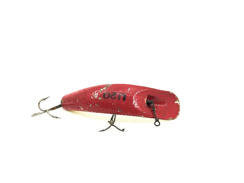 Hard Body Lures-Vintage Helin Flatfish U20 WR White Bottom Red Top Color