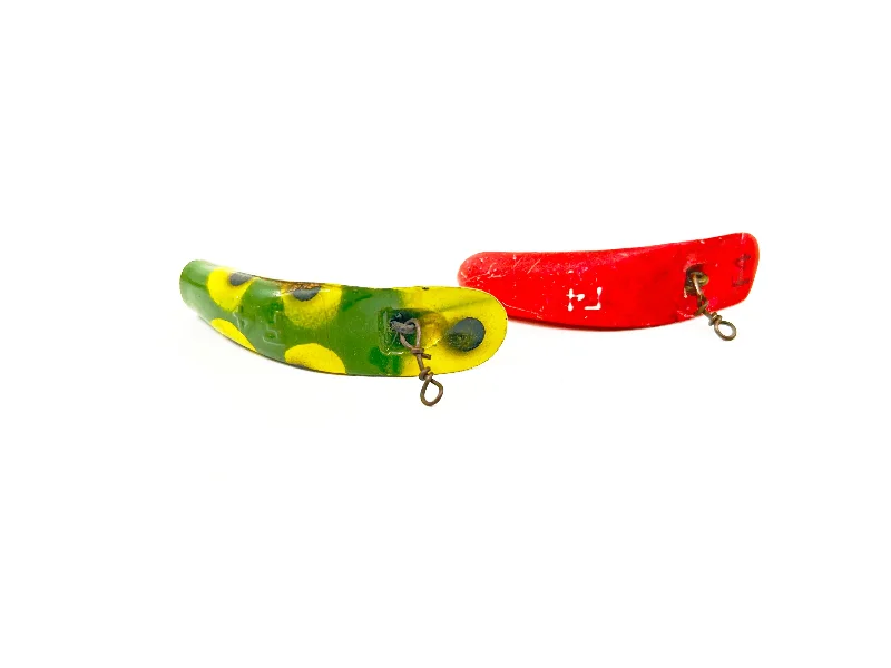 Buzzbait Lures-Two Helin Flatfish F4 Bodies, Frog and Fluorscent Color