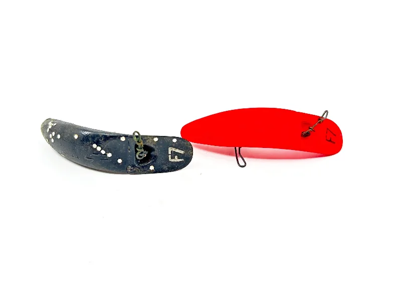 Soft Plastic Lures-Two Helin Flatfish F7 Bodies, Fluorescent and Black Color