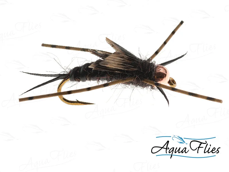 Nymph Flies-Aqua Flies TDF Black Bead Head Stone