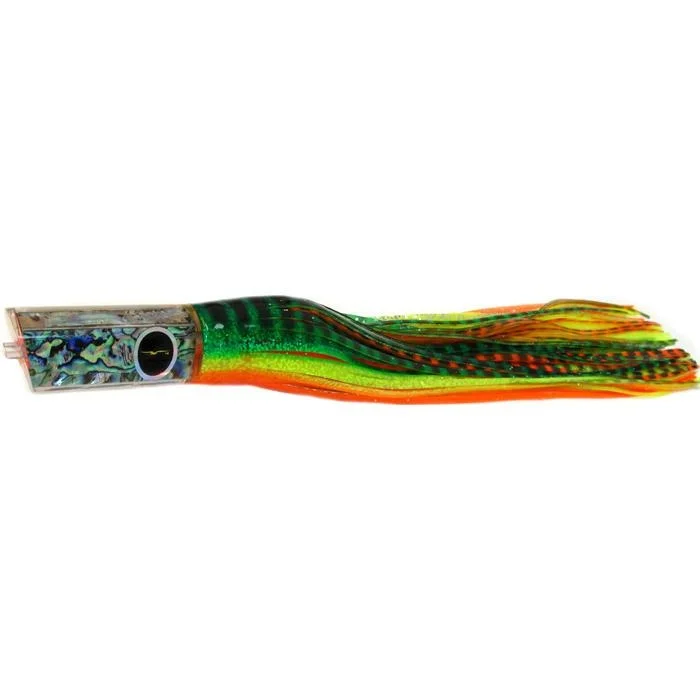 Realistic Lures-Black Bart Kona Classic Tube Medium Heavy Tackle Lure - Green Orange Tiger/Yellow Tiger