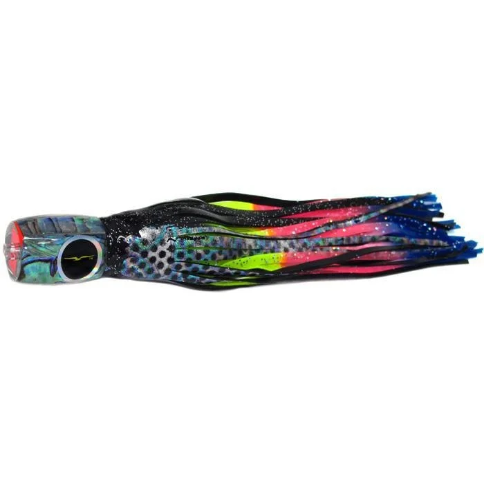 Hybrid Soft Lures-Black Bart Mahi Candy Medium Tackle Lure - Black Dot/Rainbow