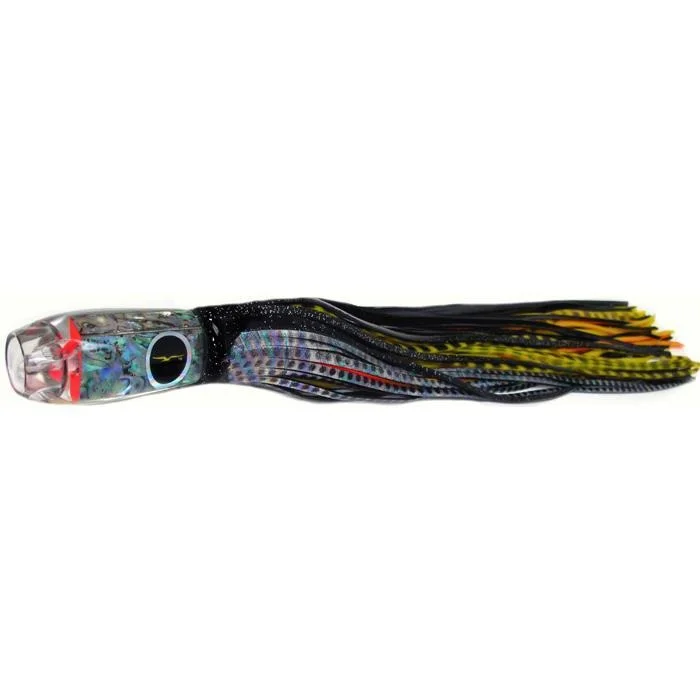 Soft Plastic Worm Lures-Black Bart Super ProJet Medium Heavy Tackle Lure - Black Dot/Yellow Black Tiger