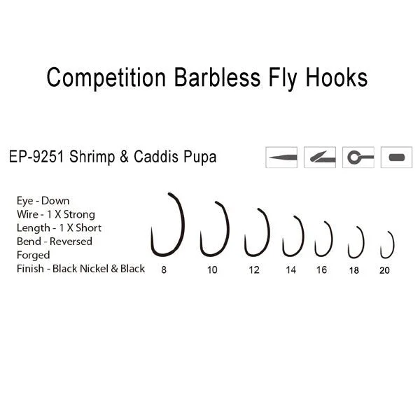 Fishing Hooks for Catching Crappie-Risen Fly - Barbless Shrimp and Caddis Hook 9251