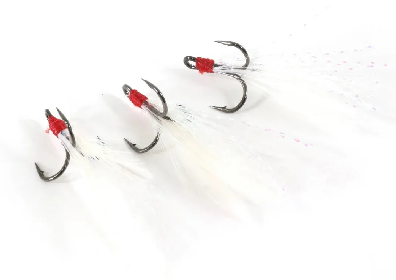 Offset Wide Gap Fishing Hooks for Extra Hold-Clam Feathered Gaff Treble Hooks - SZ10 White