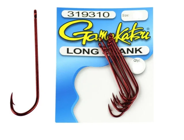 Fishing Hooks for Bottom Fishing-GAMAKATSU Red Long Shank Fishing Hooks - Size 10